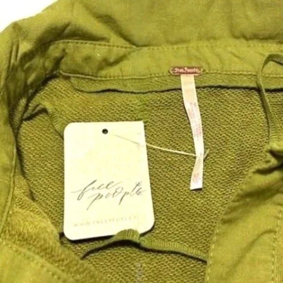 FREE PEOPLE Button Down Sweatshirt Size XS Army Green - Picture 6 of 7